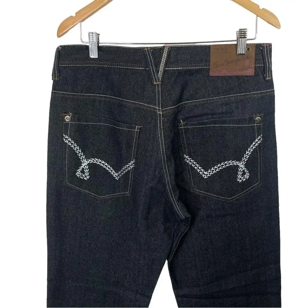 Streetwear Jeans 5ive Jungle High Rise Dark Wash Denim Straight Leg Structured